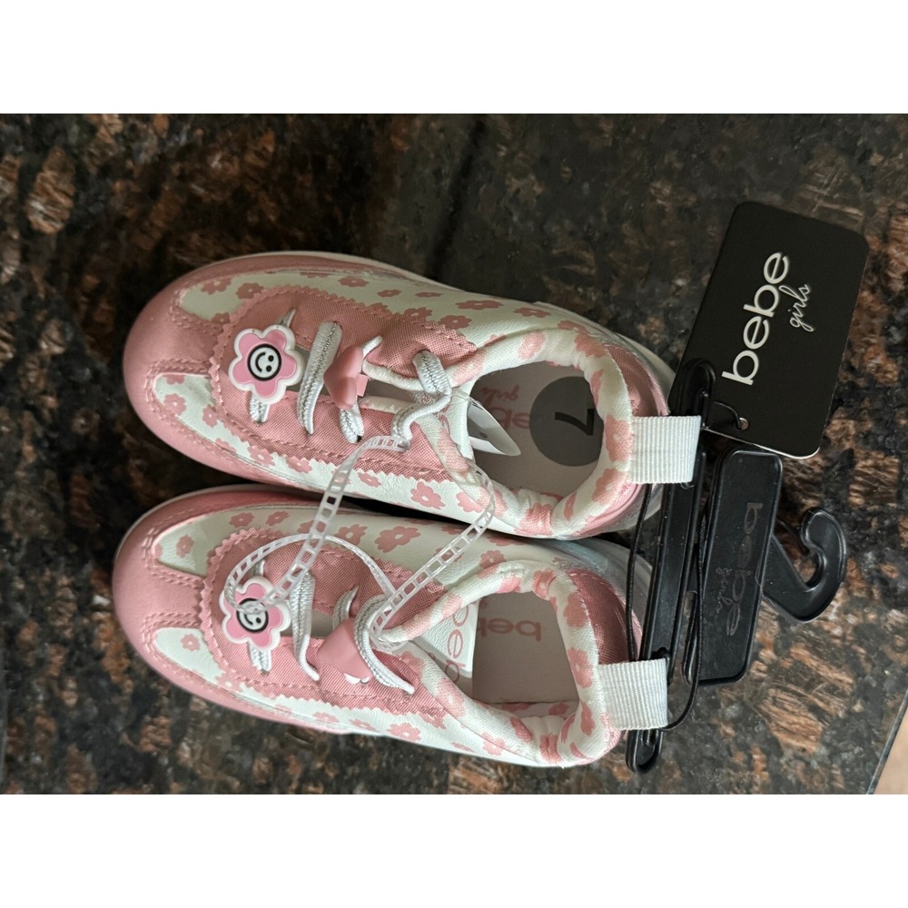 Bebe Girl Kids Pink White Floral Lace Up Low Top Sneaker Shoes US 7 NEW